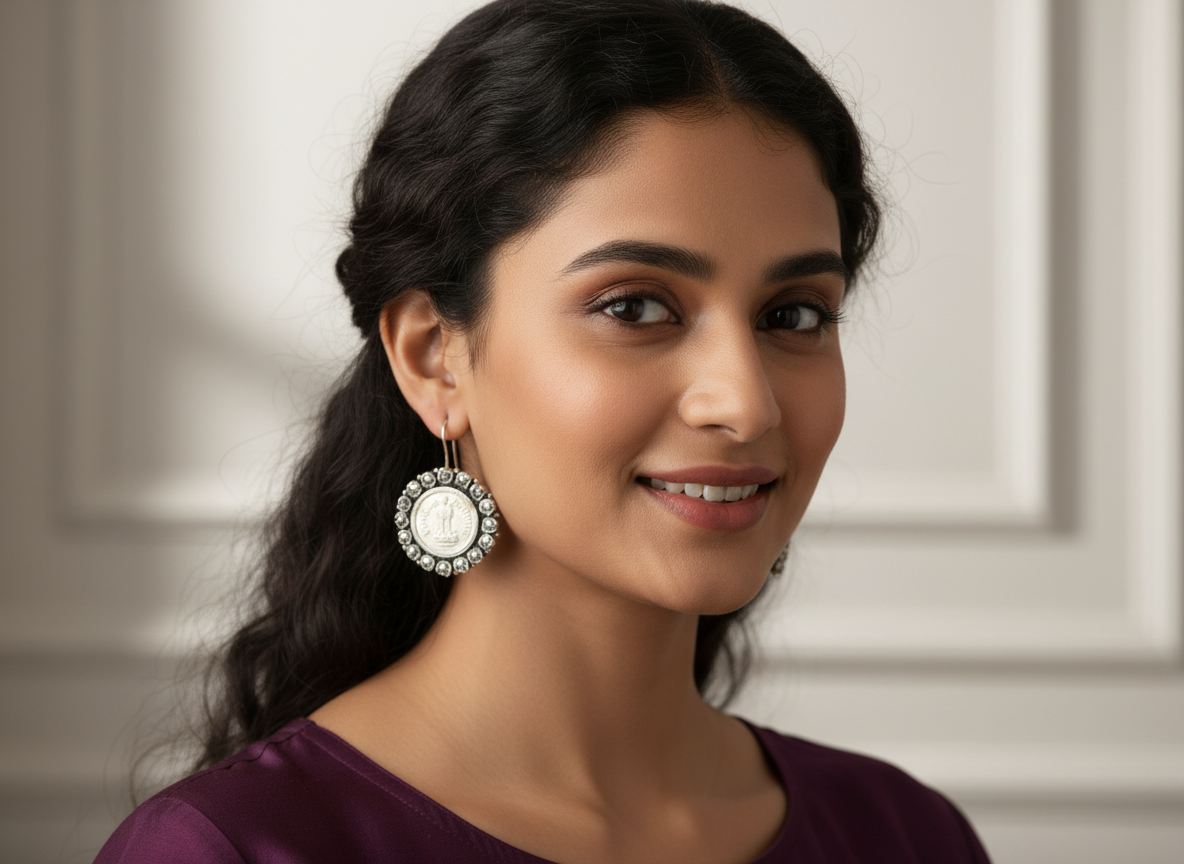 Krishnacrafts Oxidized coin earring