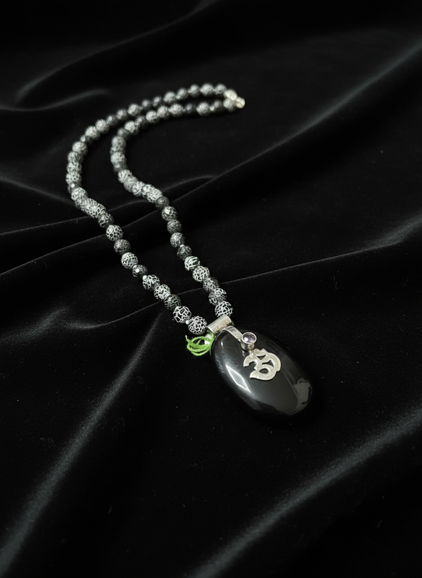 krishnaCrafts Mala with Black stone pendant