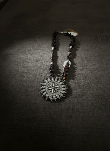 Krishnacrafts Sterling Silver Sunburst Garnet Statement Necklace