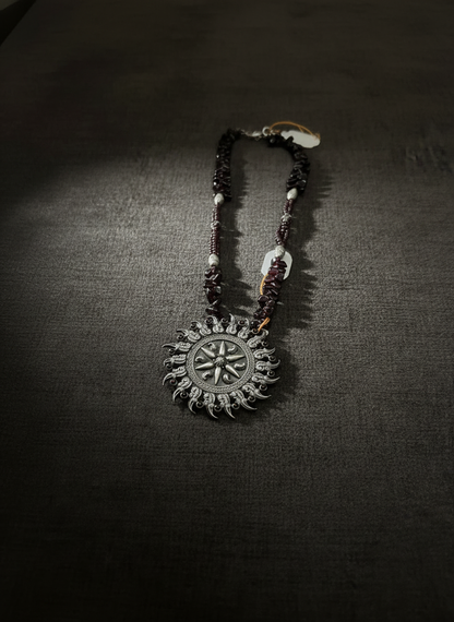 Krishnacrafts Sterling Silver Sunburst Garnet Statement Necklace