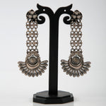 Krishnacrafts Sterling Silver Handcrafted Peacock Jhumka with Green Bead Drops.