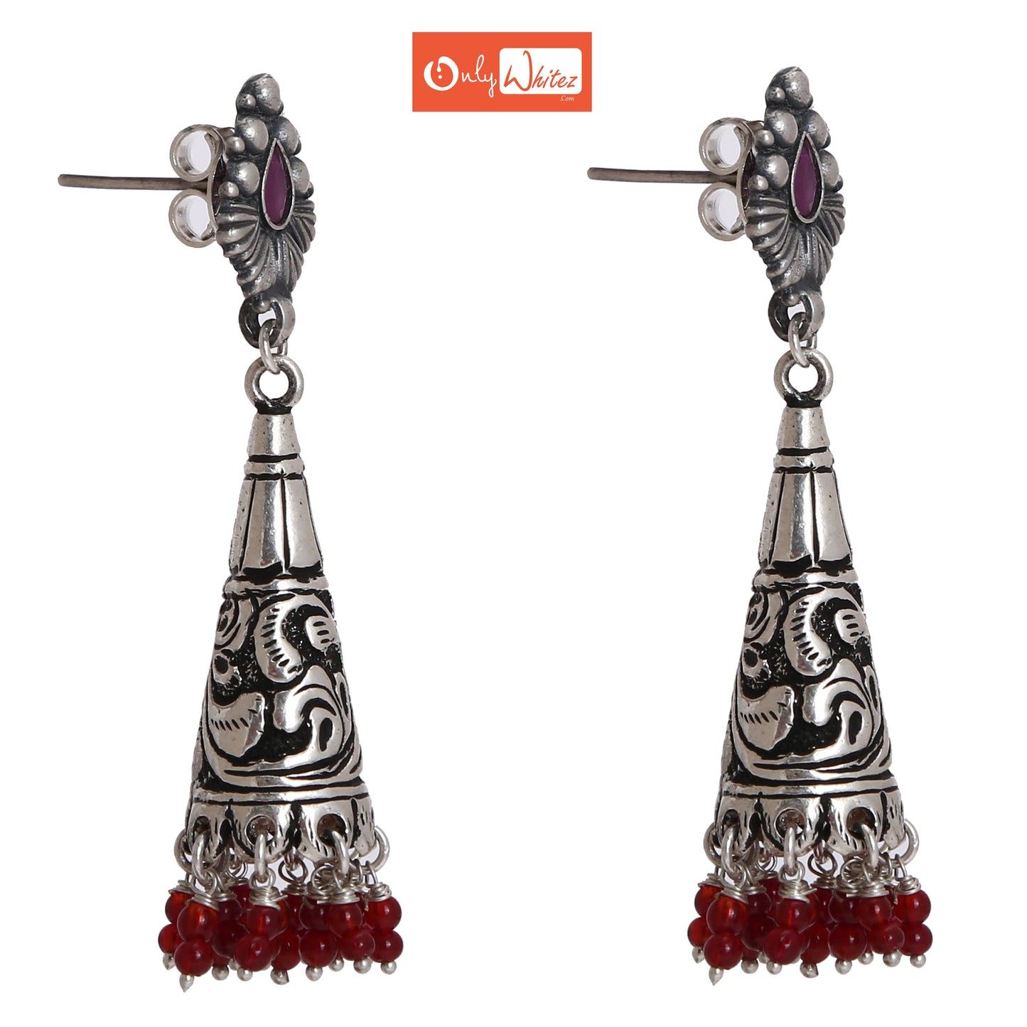 Krishnacrafts classic jhumkas with ruby toned accents