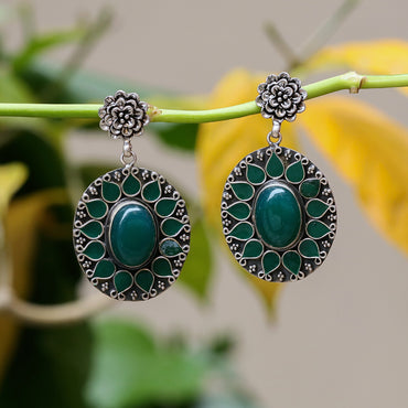Krishnacrafts Earring with green stones and flower