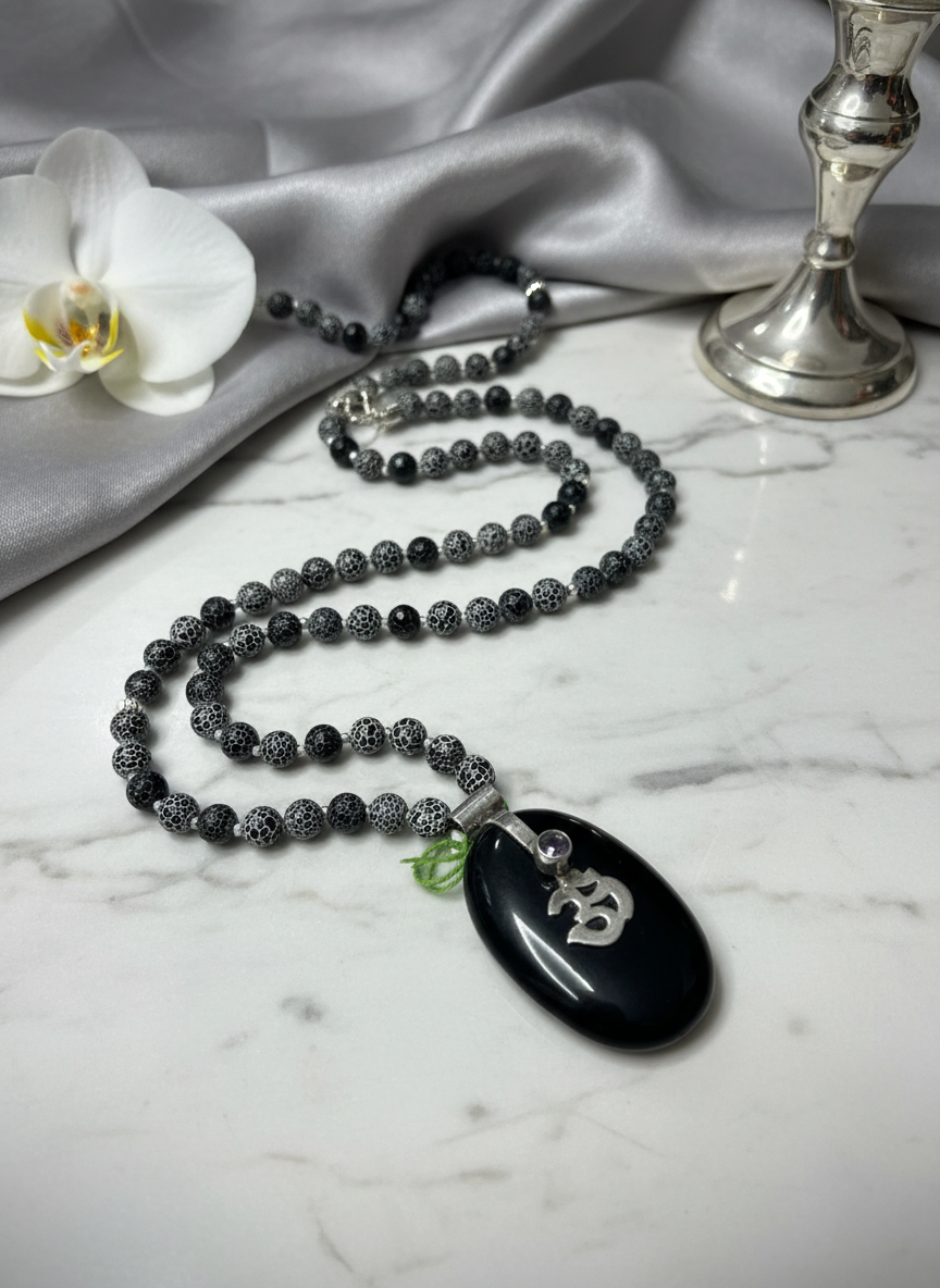 krishnaCrafts Mala with Black stone pendant