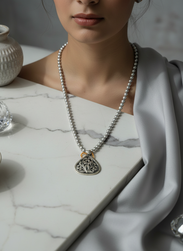 KrishnaCrafts Necklace Mala with metallic beads and Sterling silver Pendant