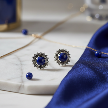 Krishnacrafts earring stud with black stone beautifully designed silver outer circle