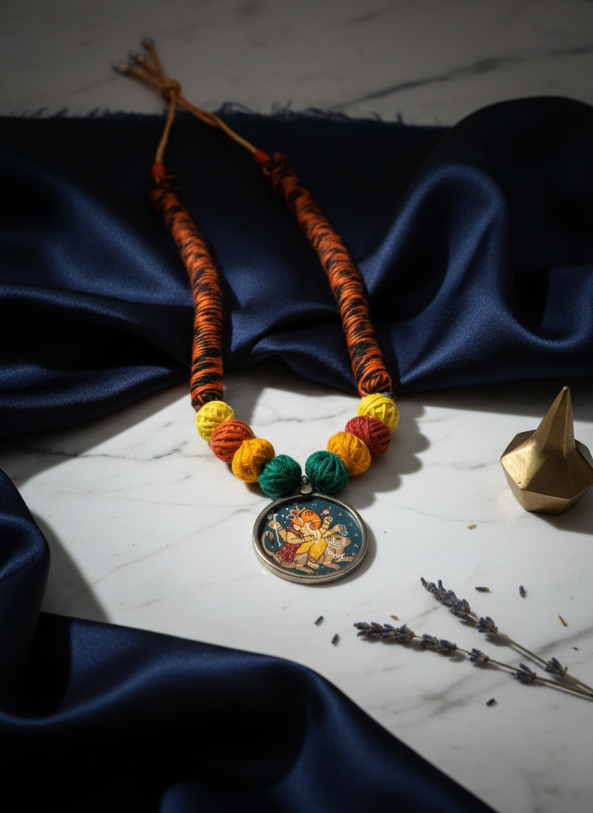 KrishnaCrafts Handcrafted  Sterling Silver  Ganesh  Pendant Necklace Mala