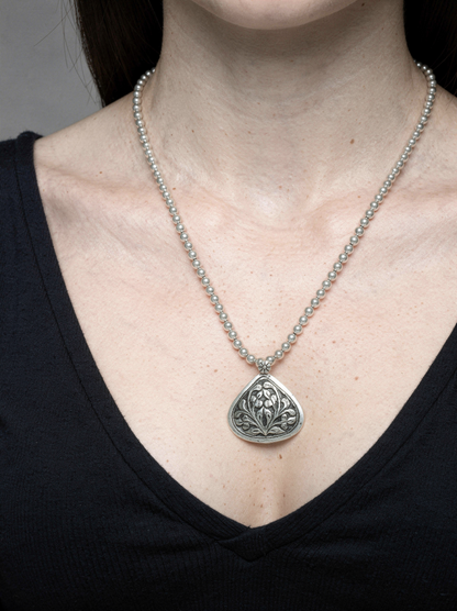 KrishnaCrafts Necklace Mala with metallic beads and Sterling silver Pendant