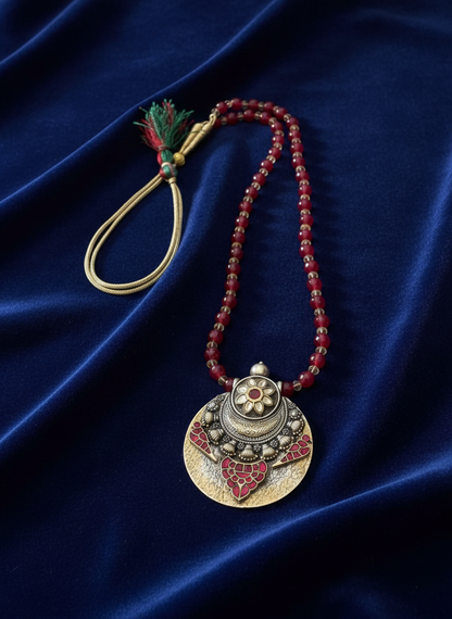 KrishnaCrafts Handcrafted Sterling Silver Necklace  Bead Mala with  Modern Pendant