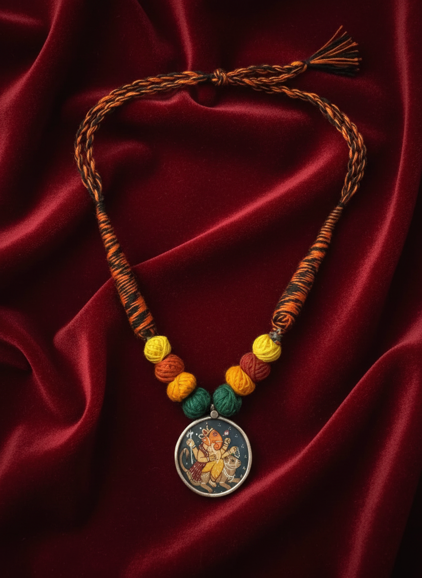 KrishnaCrafts Handcrafted  Sterling Silver  Ganesh  Pendant Necklace Mala