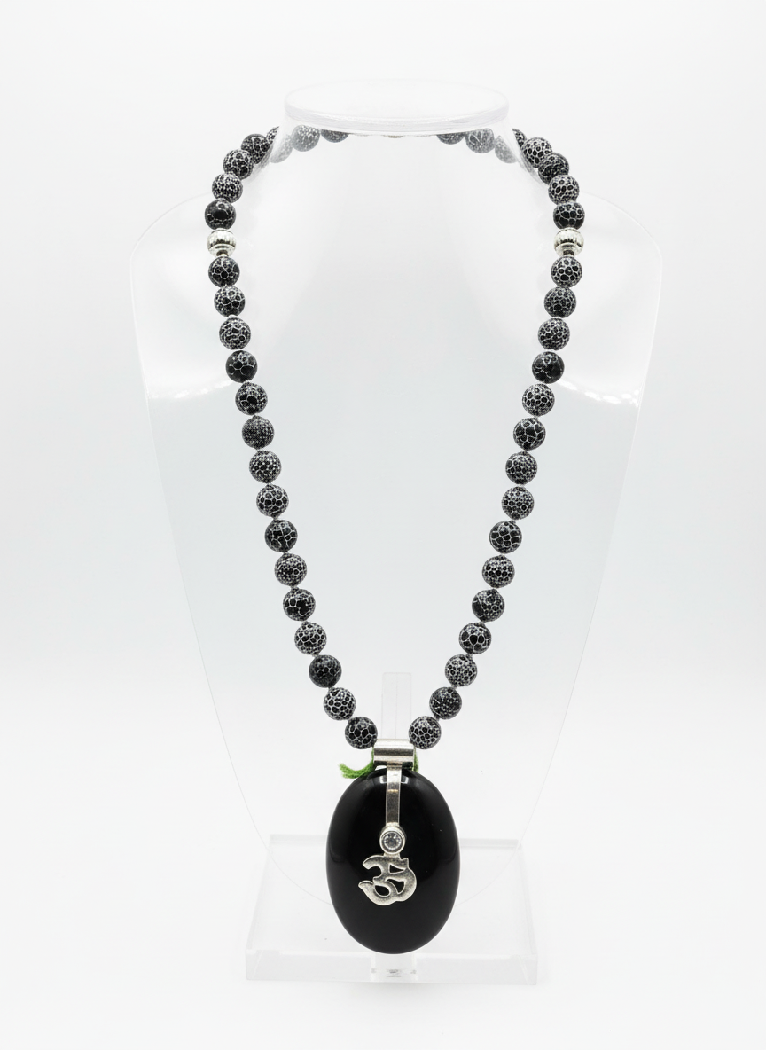 krishnaCrafts Mala with Black stone pendant