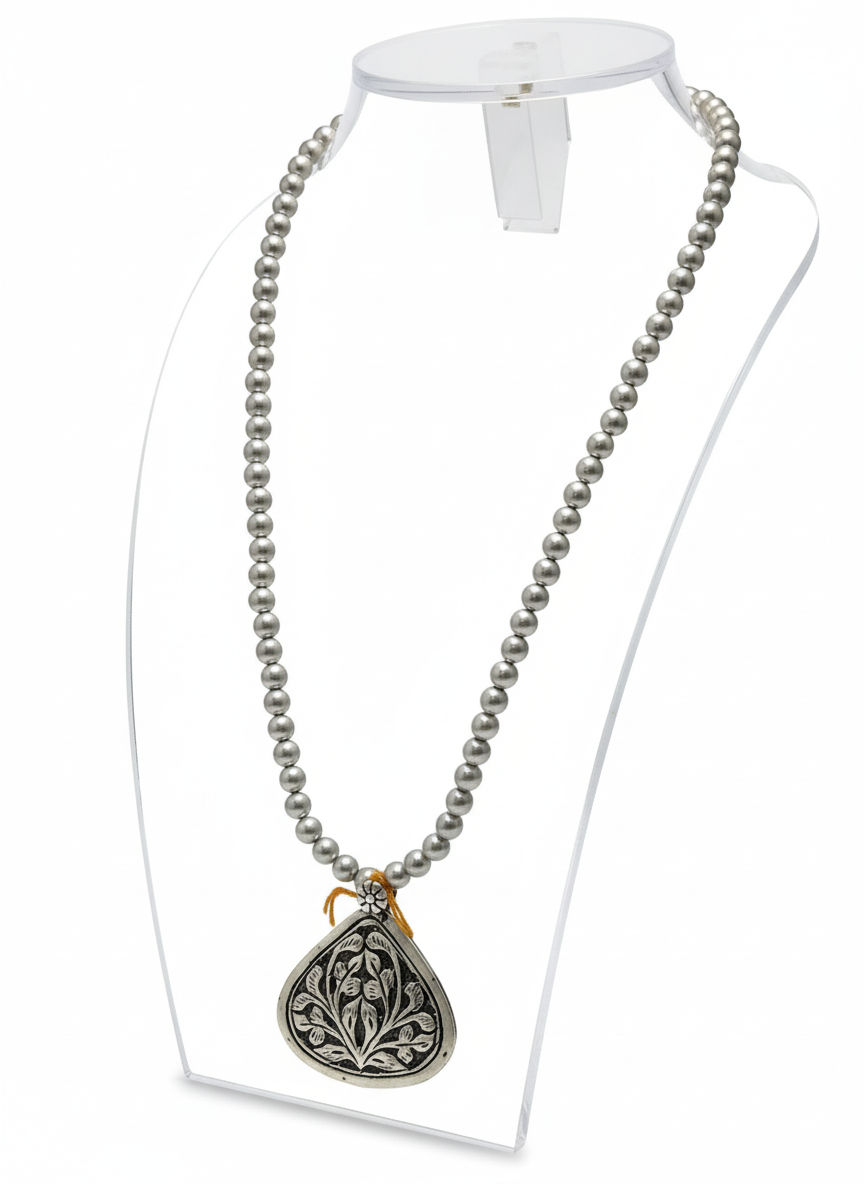 KrishnaCrafts Necklace Mala with metallic beads and Sterling silver Pendant