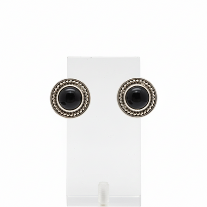 Krishnacrafts black stone earring studs beautifully framed in a silver circle
