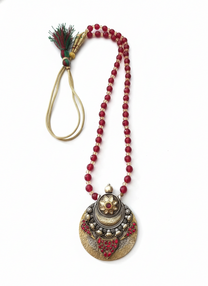 KrishnaCrafts Handcrafted Sterling Silver Necklace  Bead Mala with  Modern Pendant