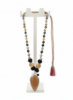 KrishnaCrafts Handcrafted Sterling Silver  Pendant Set in natural stone set in Silver  encased designed box with colorful  Bead Mala