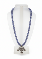 KrishnaCrafts Handcrafted Sterling Silver Necklace Blue Bead Mala with  Pendant